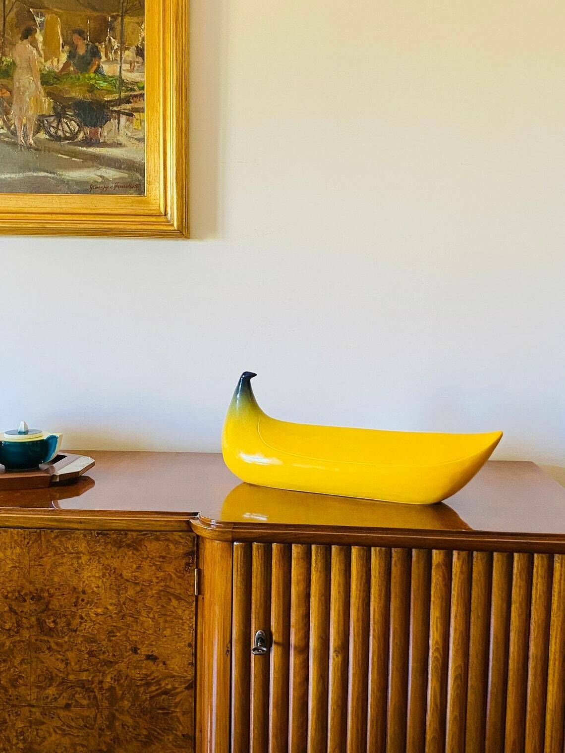 Yellow Banana Ceramic Sculpture, Zanolli Nove Italy, Ca. 1970 photo for sale