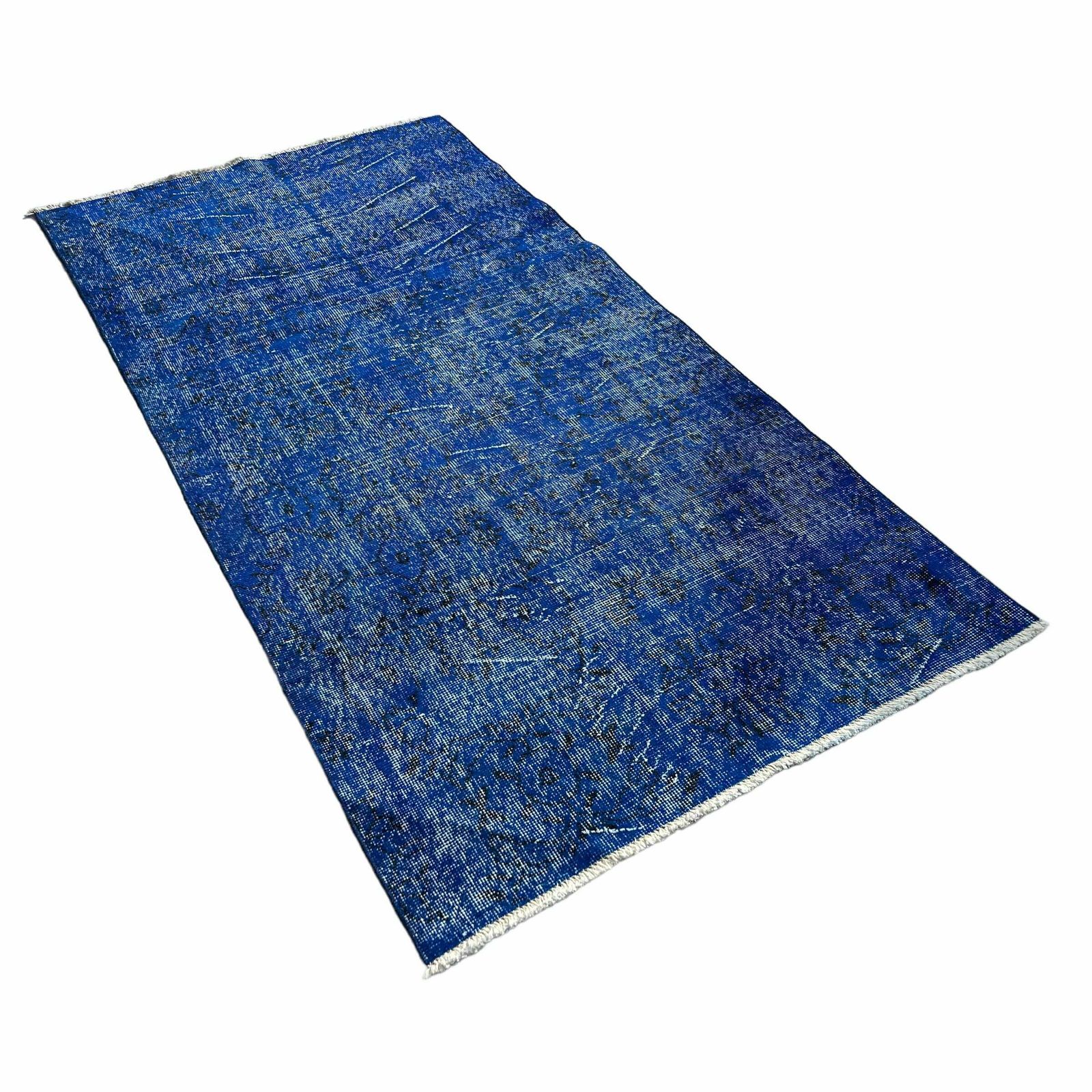 Distressed Turkish Rug Wool Vintage Rug, Over Dyed Blue photo furniture