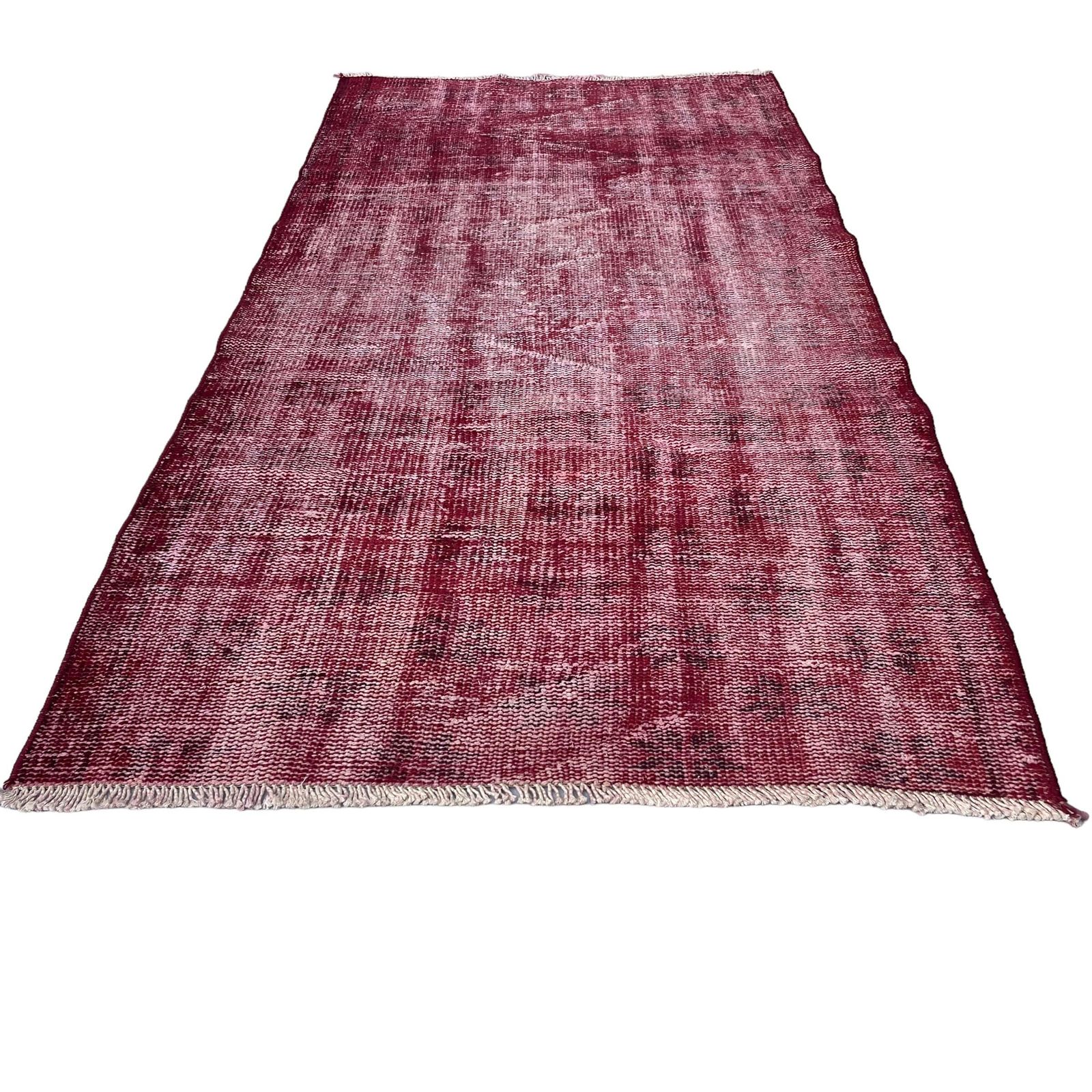 Distressed Turkish Wool Vintage Rug, Over Dyed Red, 180 X 87 Cm