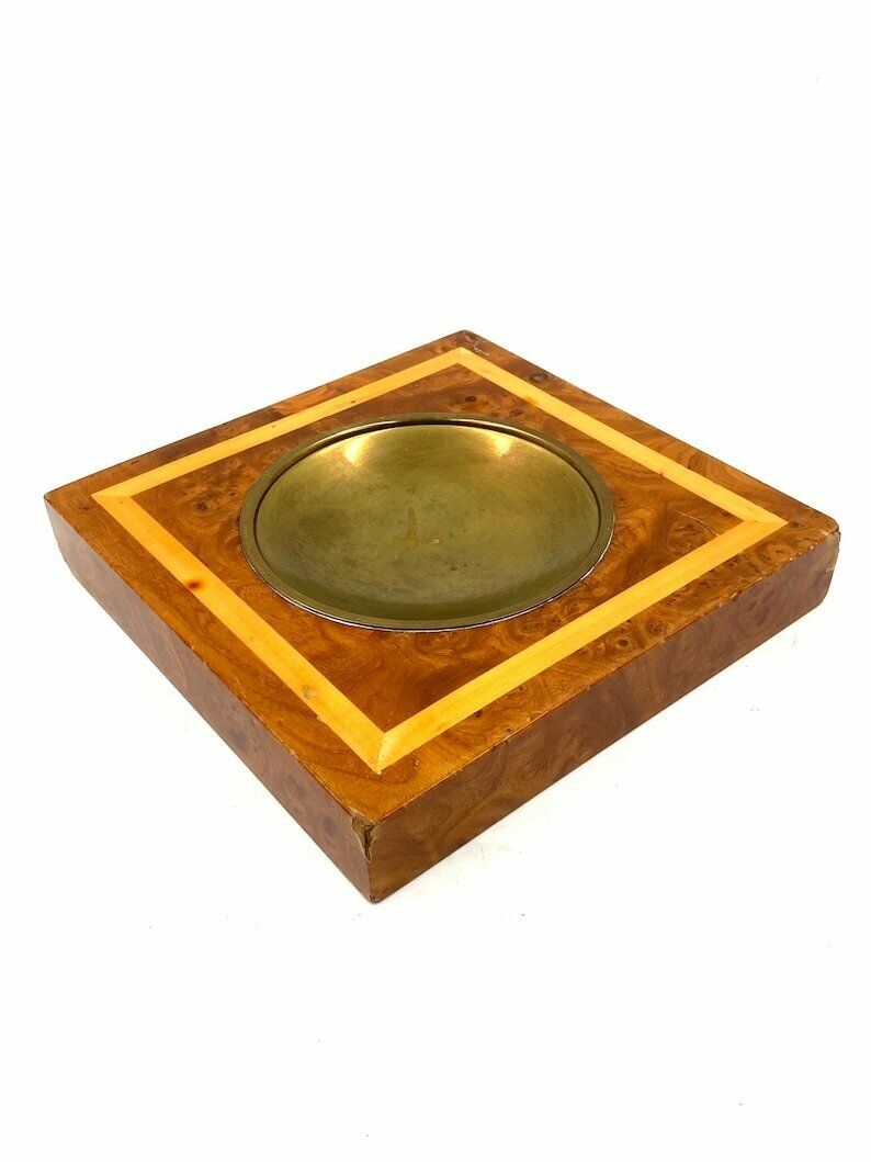 Smoking Set, Brass And Wood Ashtrays, Lighter And Cigars Box, Italy 1970 photo 364.0