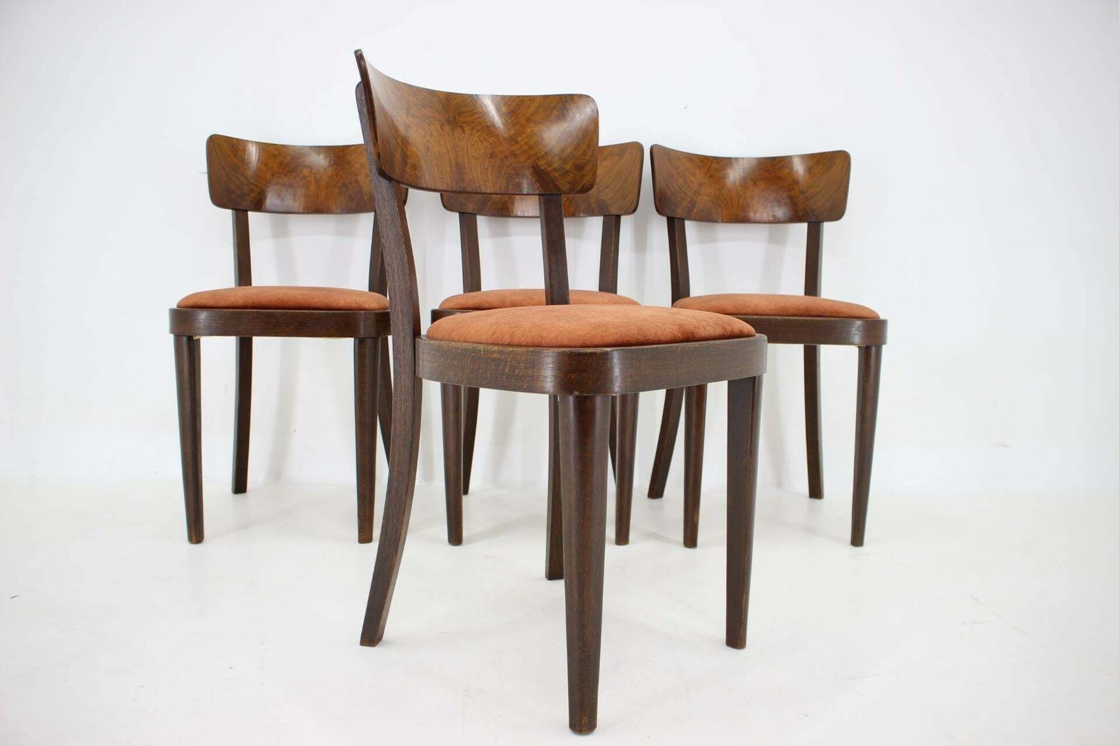 Furniture 1940s Set Of Four Dining Chairs, Czechoslovakia photo
