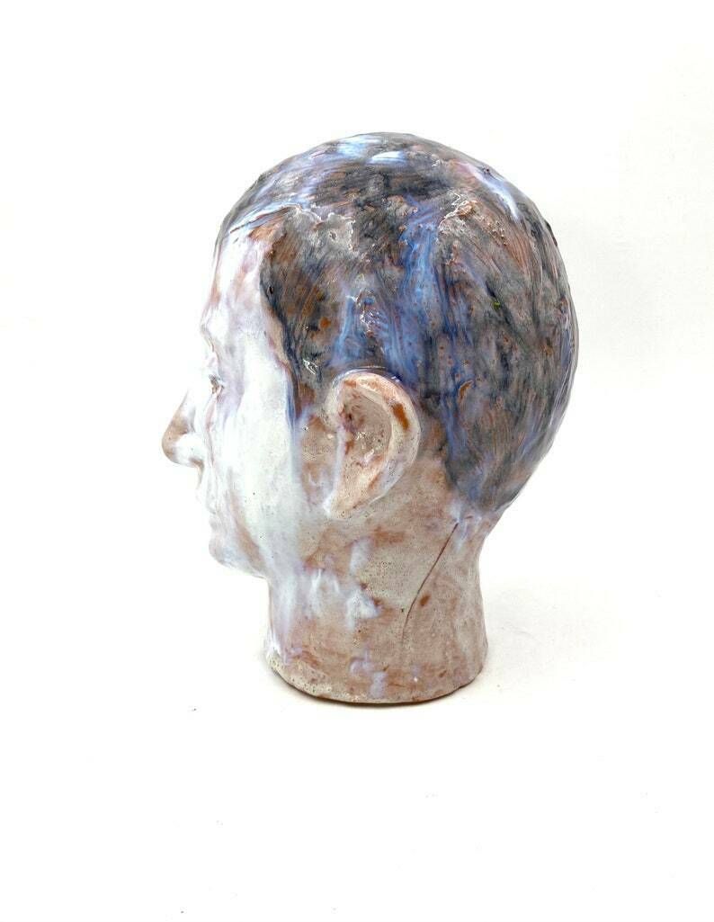 French Glazed Terracotta Boy Head, France 1958 photo Home Decor