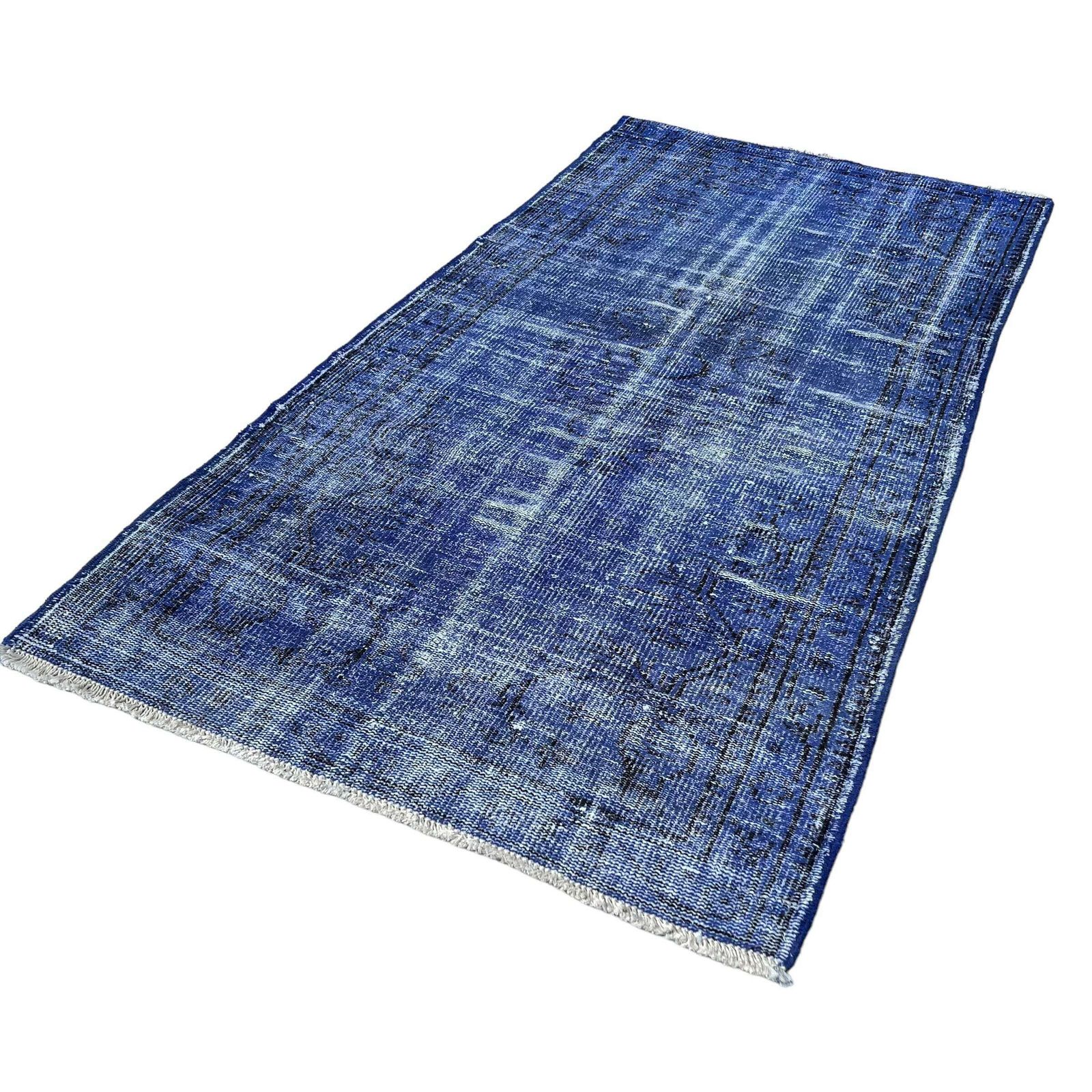 Distressed Turkish Rug Wool Vintage Rug, Over Dyed Blue photo 519.0