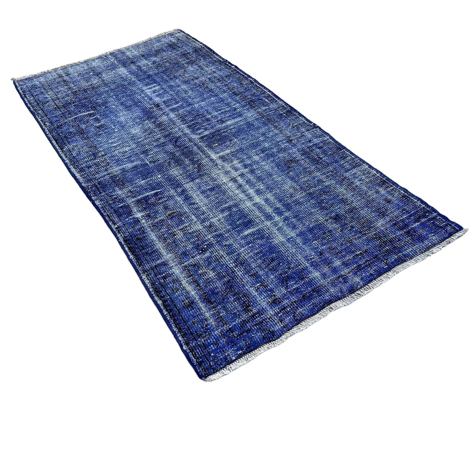 Distressed Turkish Rug Wool Vintage Rug, Over Dyed Blue photo buy
