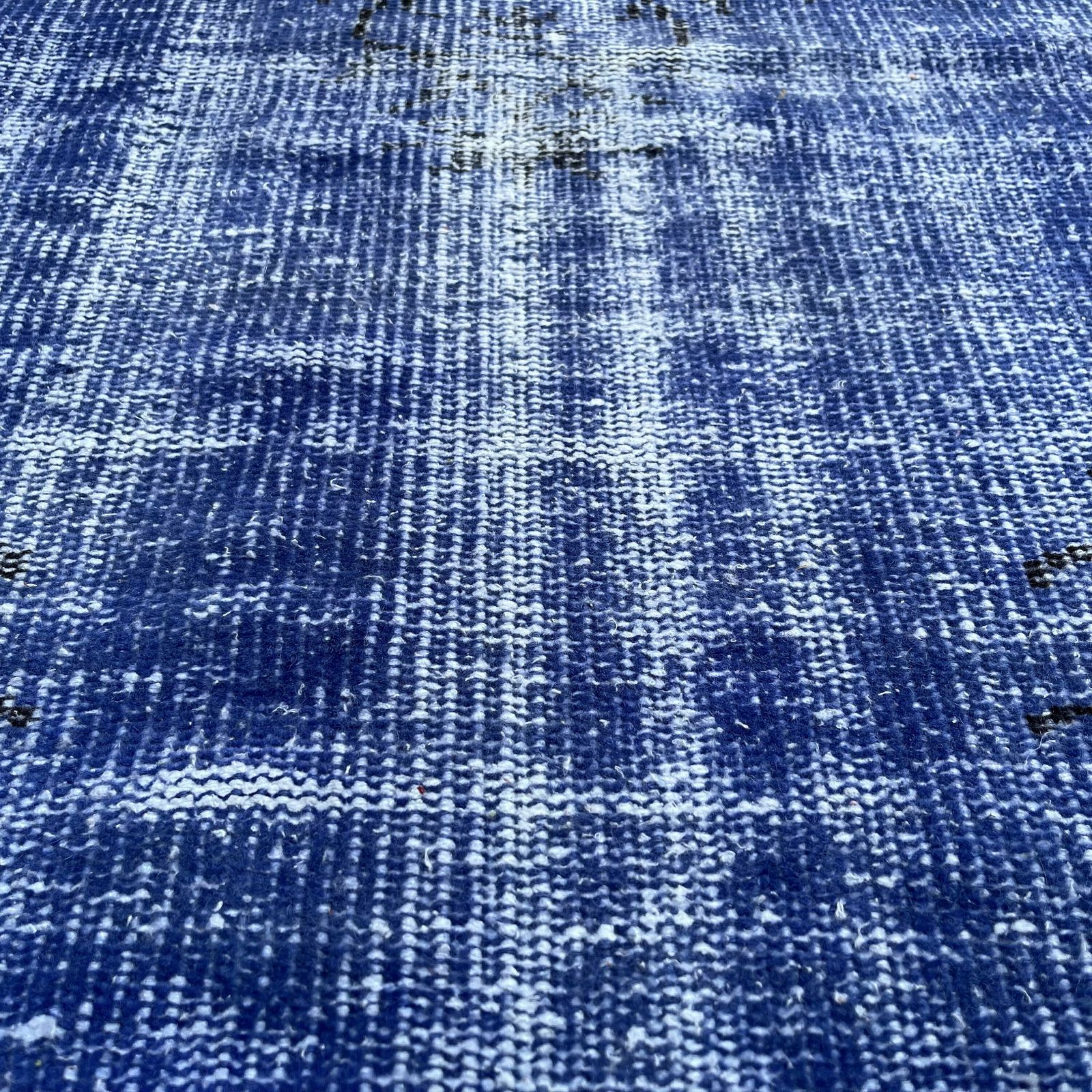 Distressed Turkish Rug Wool Vintage Rug, Over Dyed Blue photo vintage