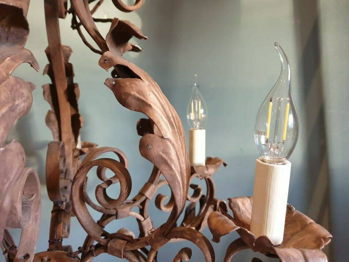 photo furniture A Stunning French Painted Iron, Six Branch Chandelier. 1930s