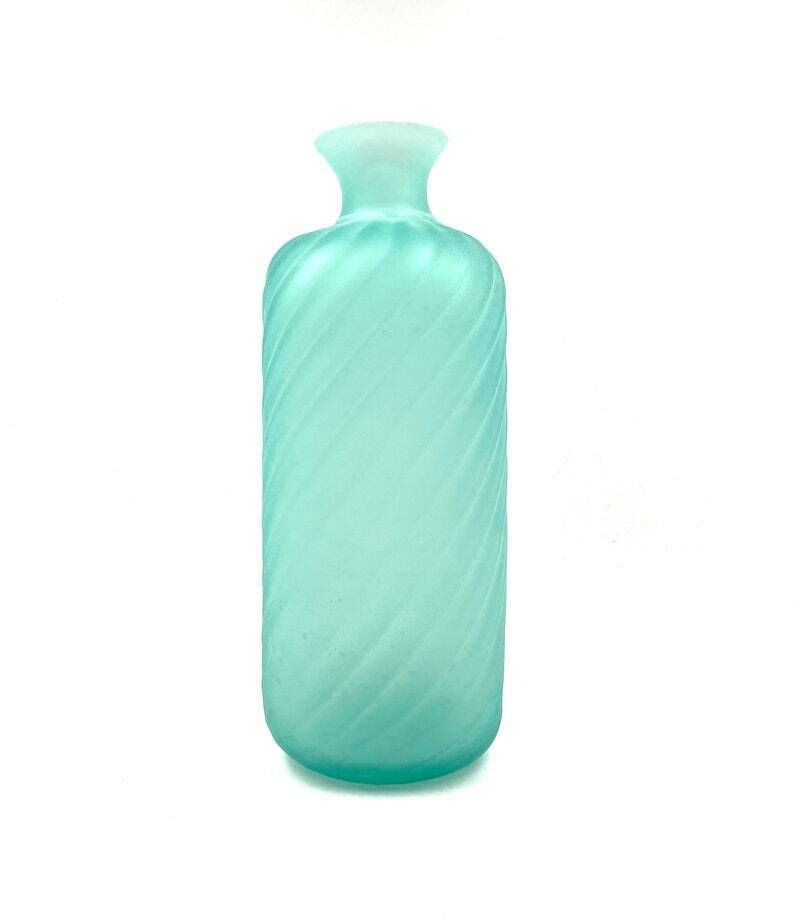 photo furniture Gino Cenedese, Murano Frosted Glass Aqua Green Vase, Cenedese, Murano Italy 1970s