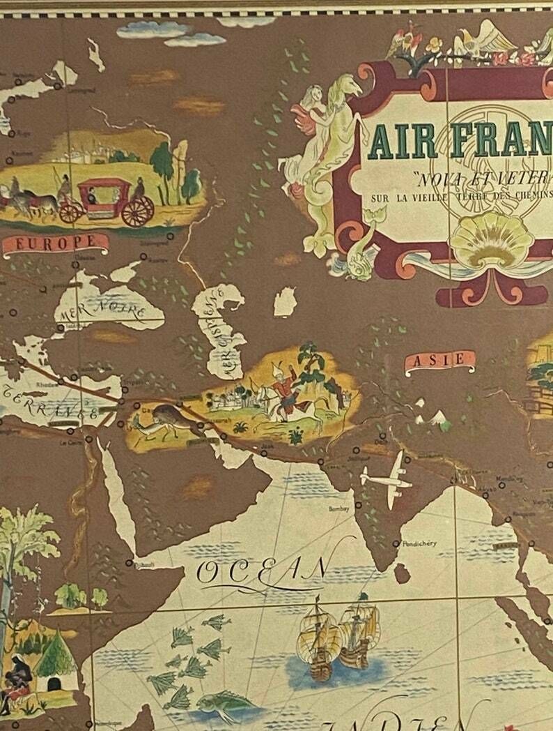 Lucien Boucher, Air France 'Nova Et Vetera' Poster Map, Paris France 1939 photo for sale