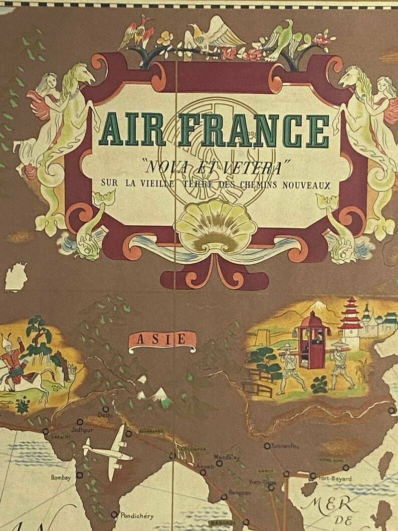 Lucien Boucher, Air France 'Nova Et Vetera' Poster Map, Paris France 1939 photo buy