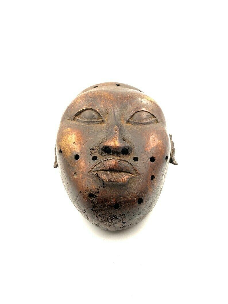 African Trophy Head Of A Foreign Ruler, Bronze, Benin Kingdom, Early XX Century photo furniture