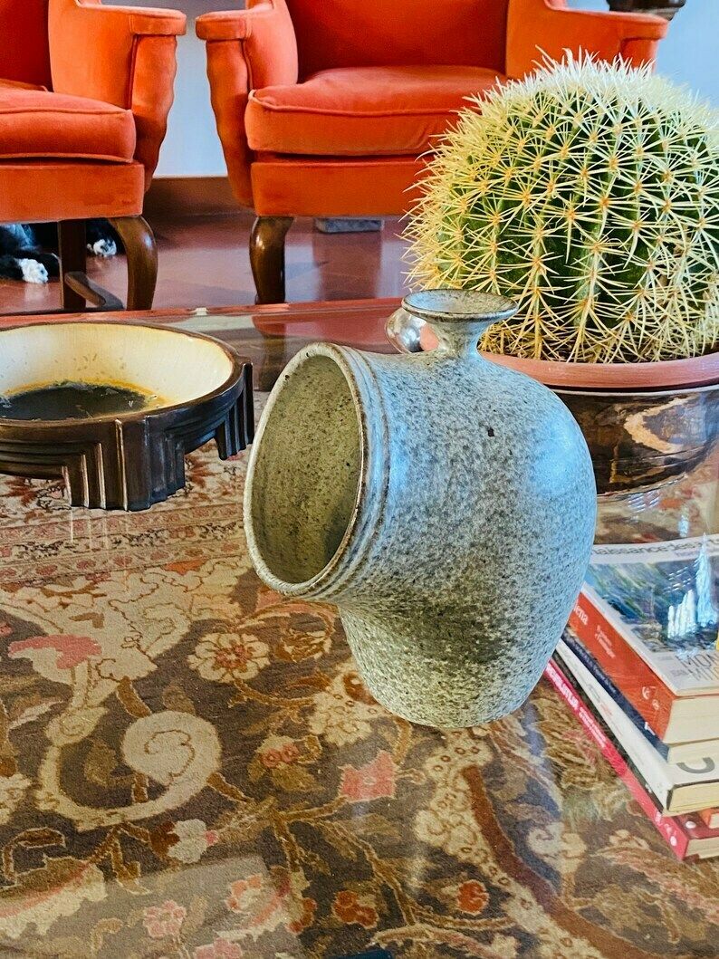 Organic Green Ceramic Vase, France 1960s photo Home Decor