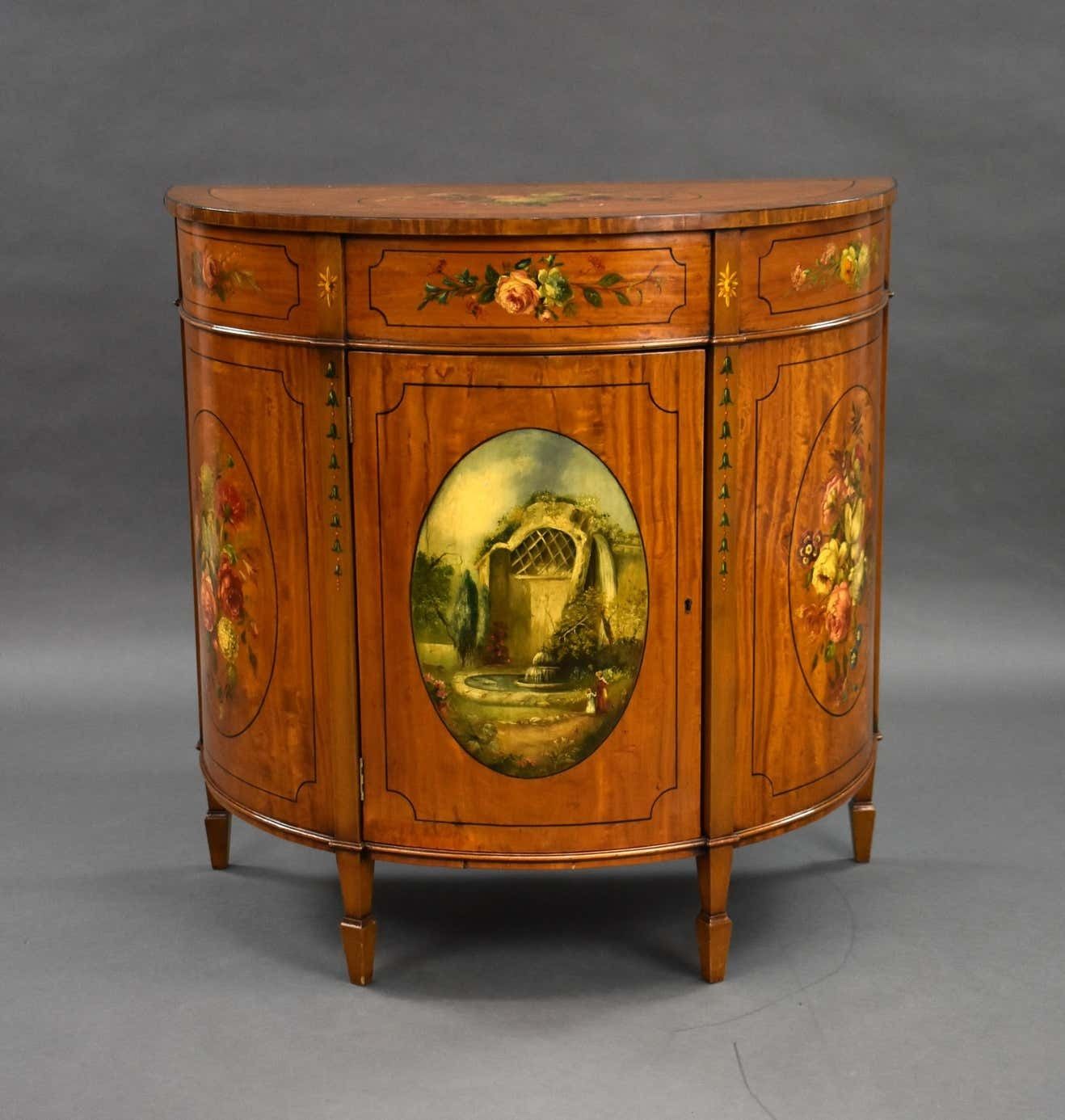 20th Century English Edwardian Hand Painted Satinwood Side Cabinet photo furniture