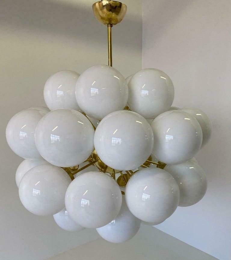 Mid Century Modern Brass And White Murano Glass Spheres Chandelier photo furniture