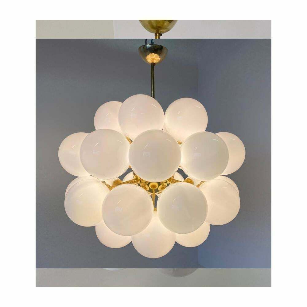 Mid Century Modern Brass And White Murano Glass Spheres Chandelier photo buy
