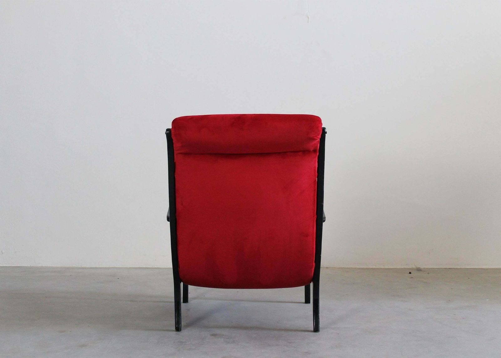 Ezio Longhi Mitzi Armchair In Black Wood And Red Velvet For Elam Italy 1950s photo for sale