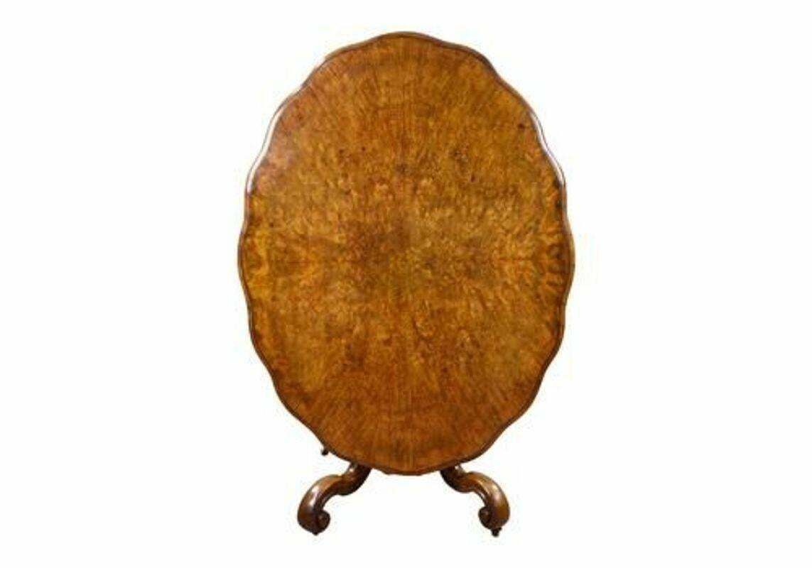 19th Century, English Victorian Burr Walnut Loo Table photo furniture