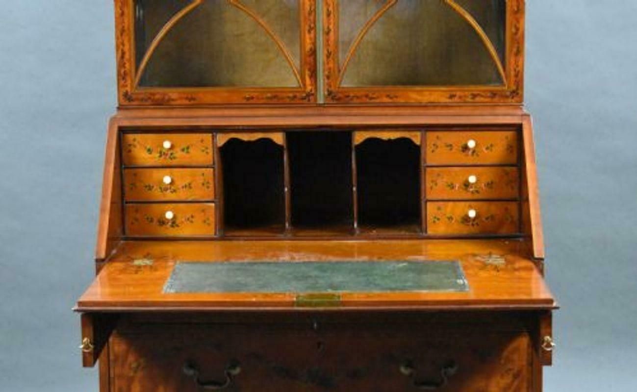 photo furniture Edwardian Hand Painted Satinwood Bureau Bookcase
