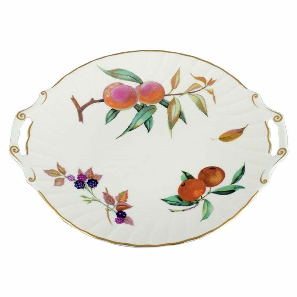 Royal Worcester Fine Porcelain Cake Plate With Motifs Of Apples And Berries