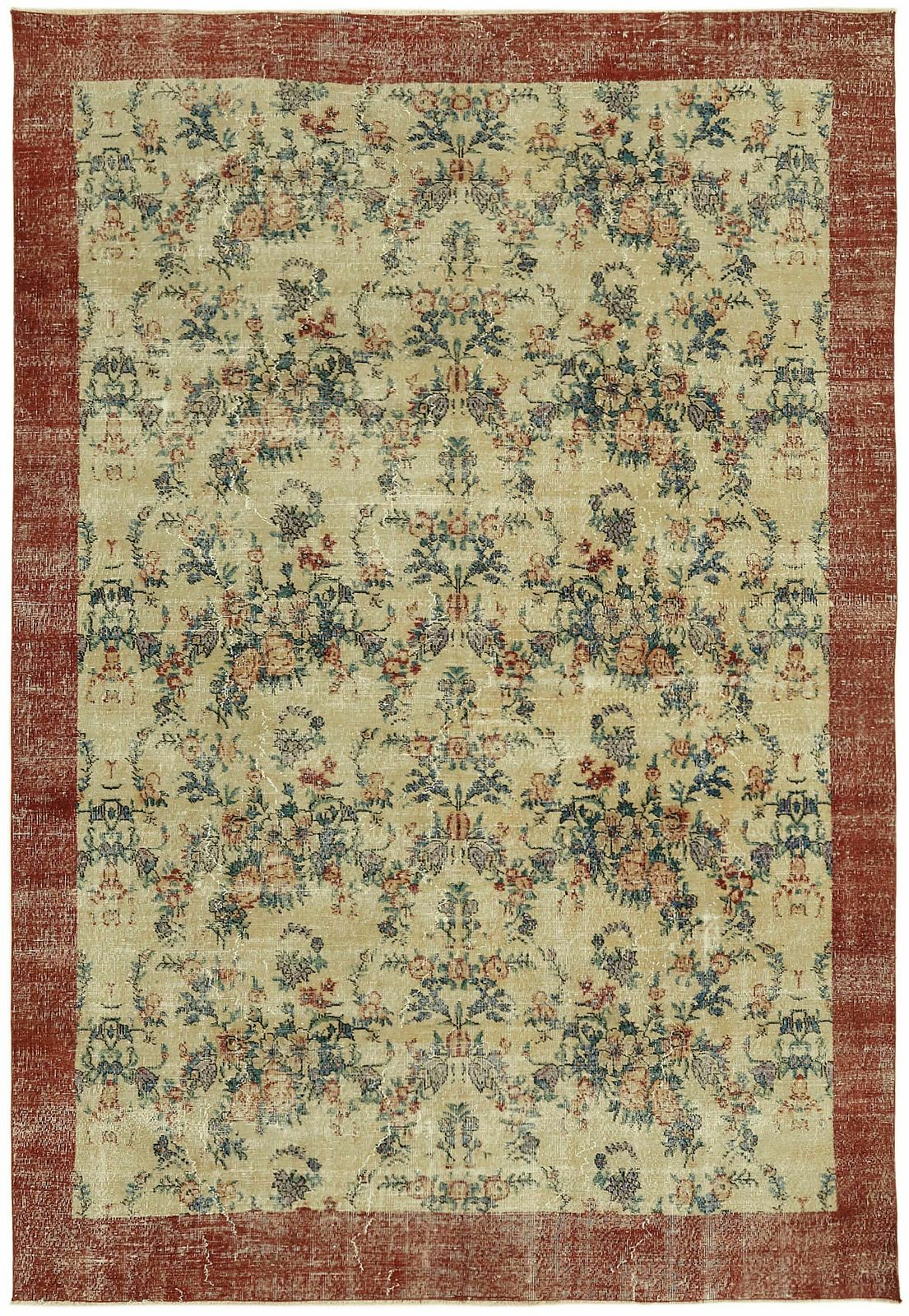 Handgemaakt 340 x 234 cm beige Turks vintage vloerkleed