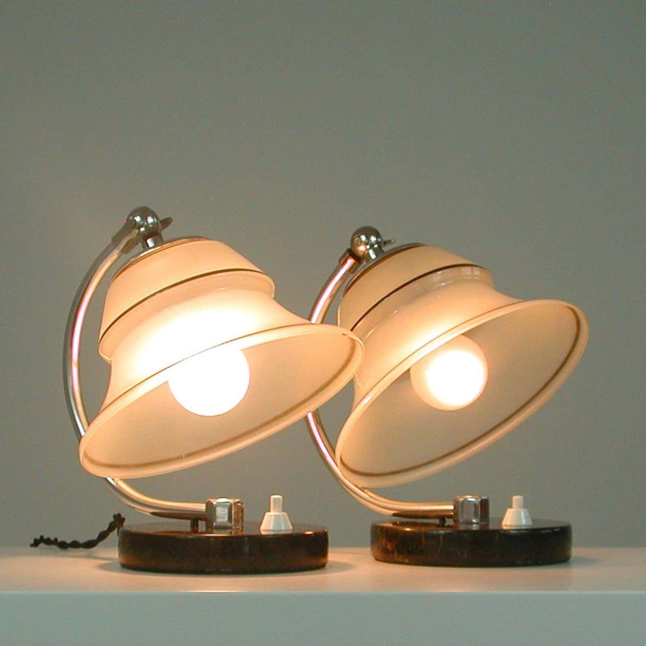 German Art Deco Enameled Satin Glass, Marble And Aluminum Table Lamps, 1930s photo buy