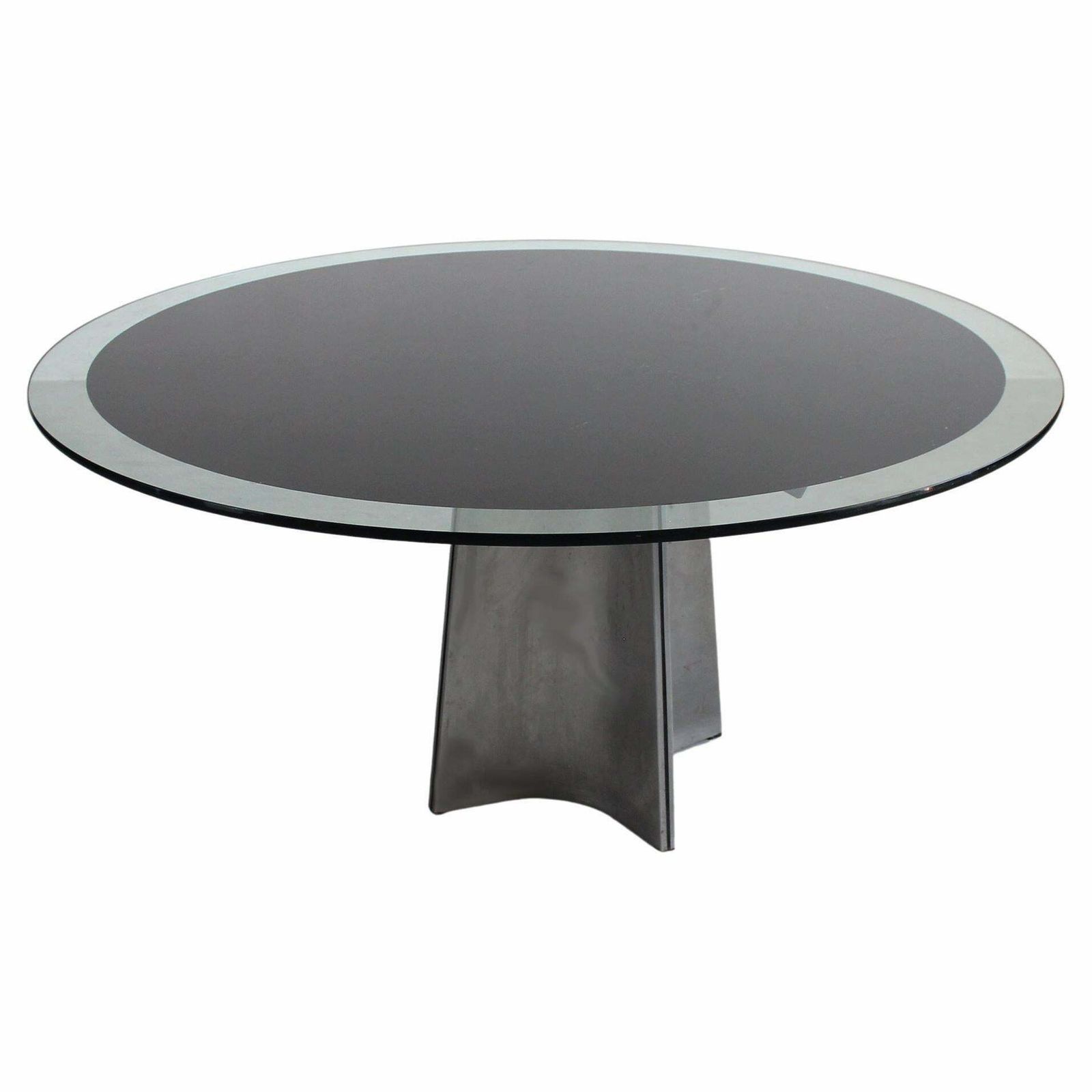 Luigi Saccardo Round Pedestal Table In Steel And Glass By Maison Jansen, 1970s photo furniture