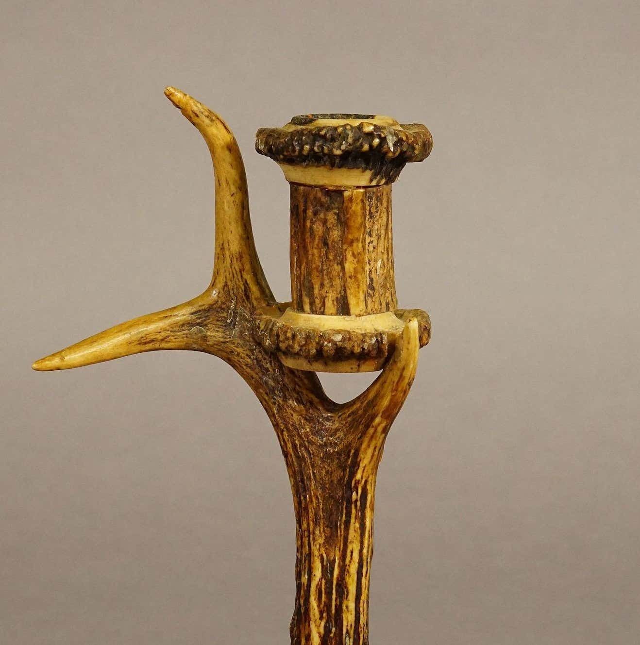 Antique Antler Candle Holder With Deer Horns, Germany Around 1900 photo for sale