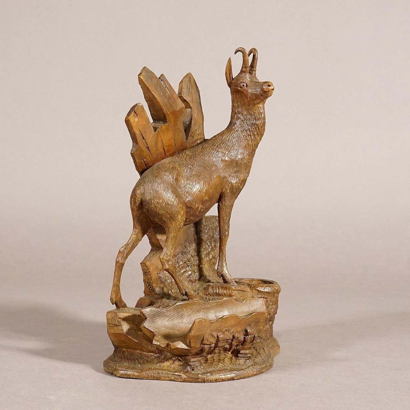Finely Carved Wood Chamois Brienz, Switzerland Ca. 1900 photo for sale