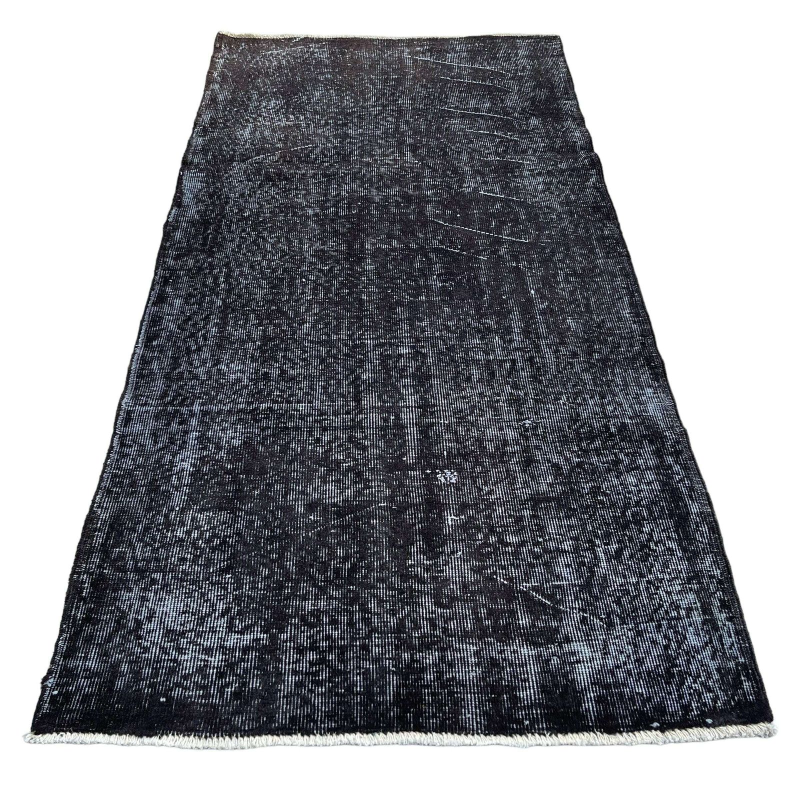 Distressed Turkish Rug 200 X 100 Cm Wool Vintage Rug, Over Dyed Grey photo for sale