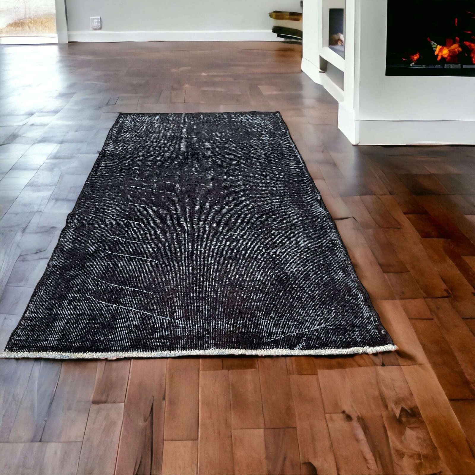 photo for sale Distressed Turkish Rug 200 X 100 Cm Wool Vintage Rug, Over Dyed Grey