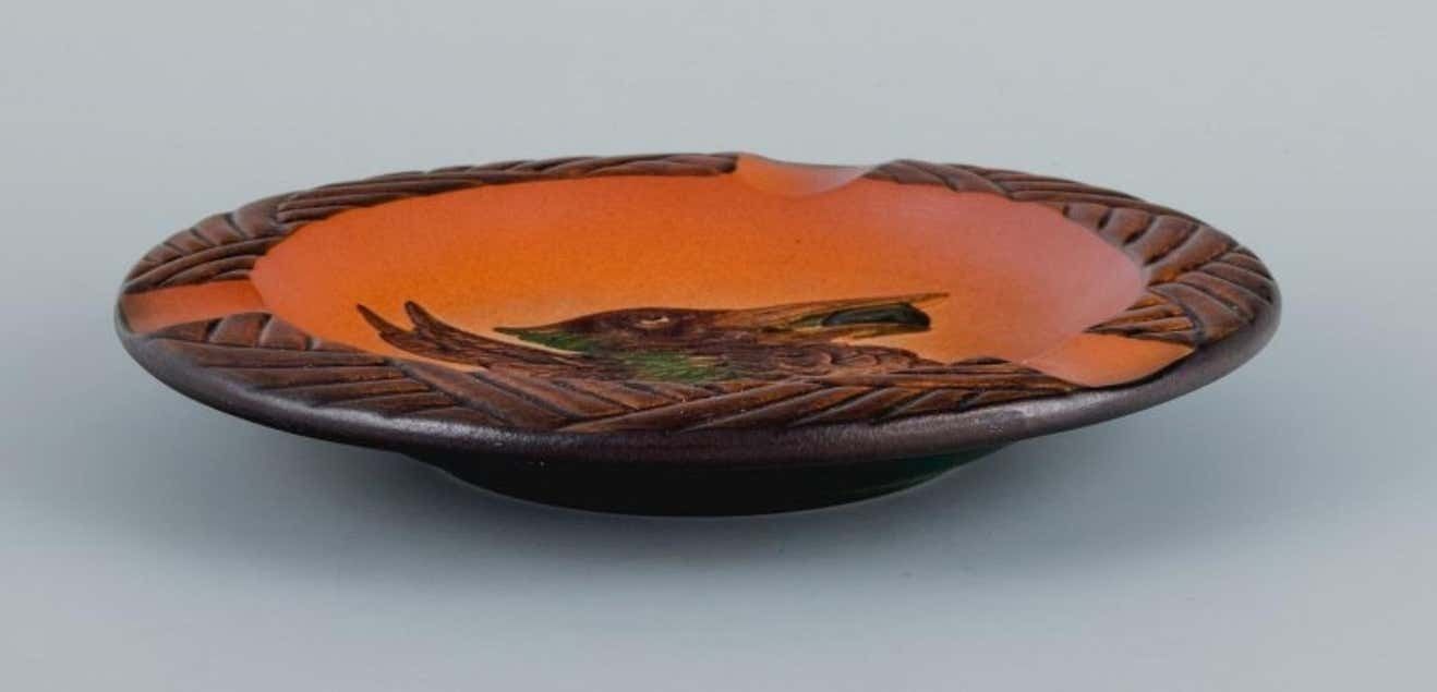 Ipsen's Denmark  Bowl With Bird And Glaze In Shades Of Orange Green photo furniture