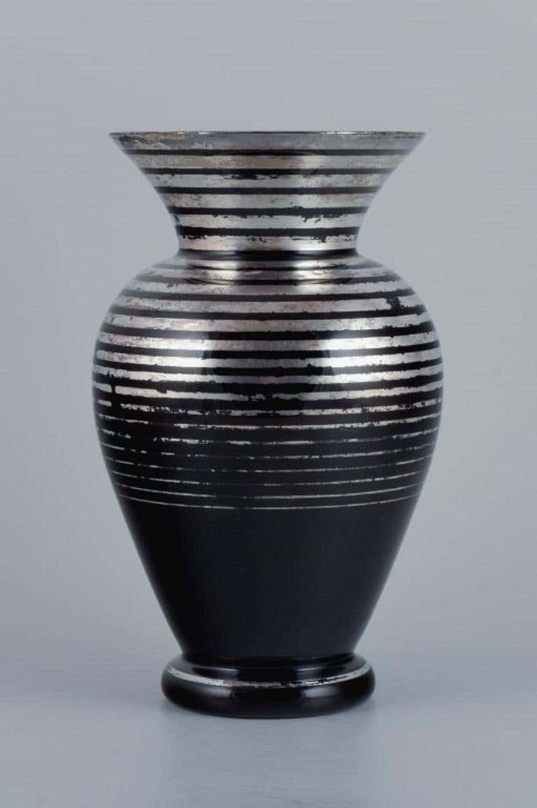 Germany  Art Deco Glass Vase With Silver Horizontal Inlays photo furniture