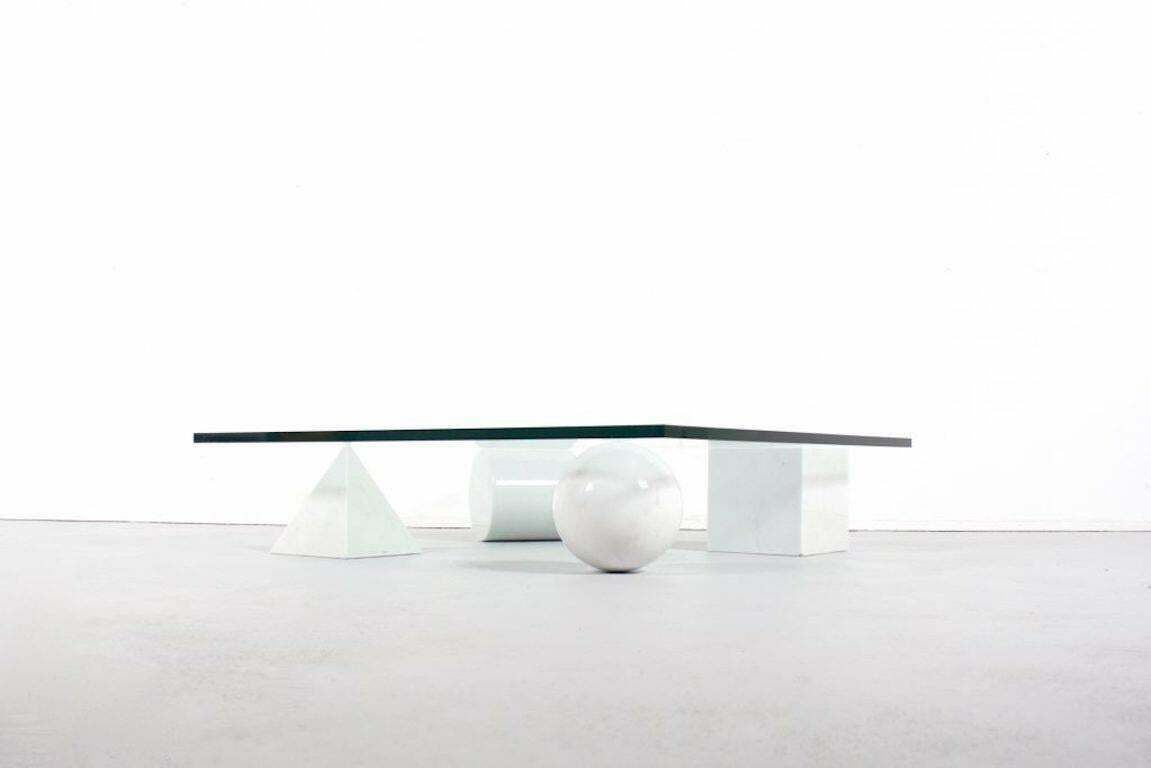 Massimo And Lella Vignelli 'Metaphora' Coffee Table In Carrara Marble And Glass photo for sale