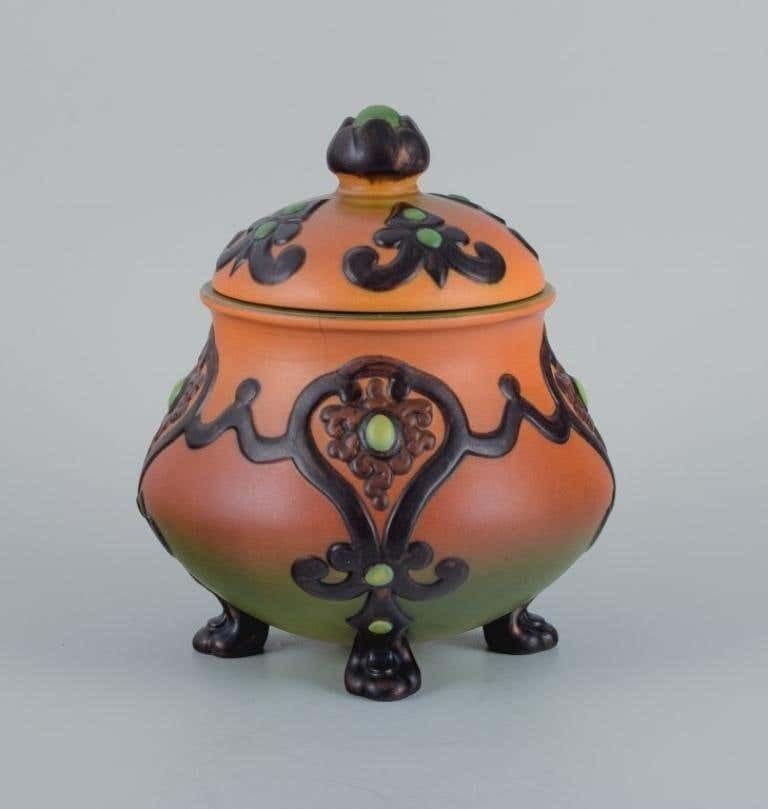 Ipsens  Denmark  Beautiful Art Nouveau Jar With Glaze In Orange And Green Tones photo Home Decor