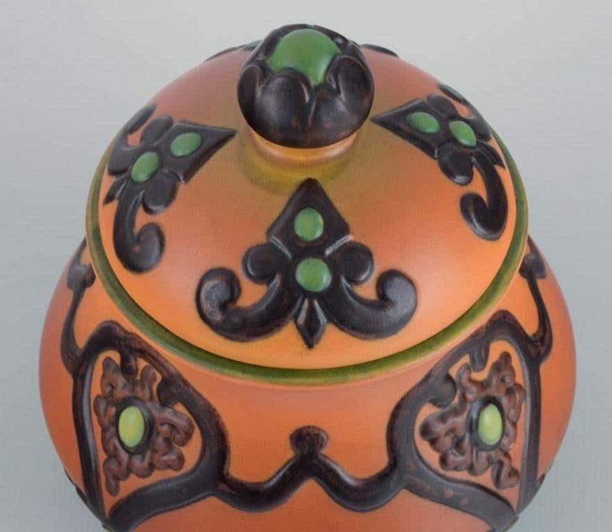 Ipsens  Denmark  Beautiful Art Nouveau Jar With Glaze In Orange And Green Tones photo 262.0