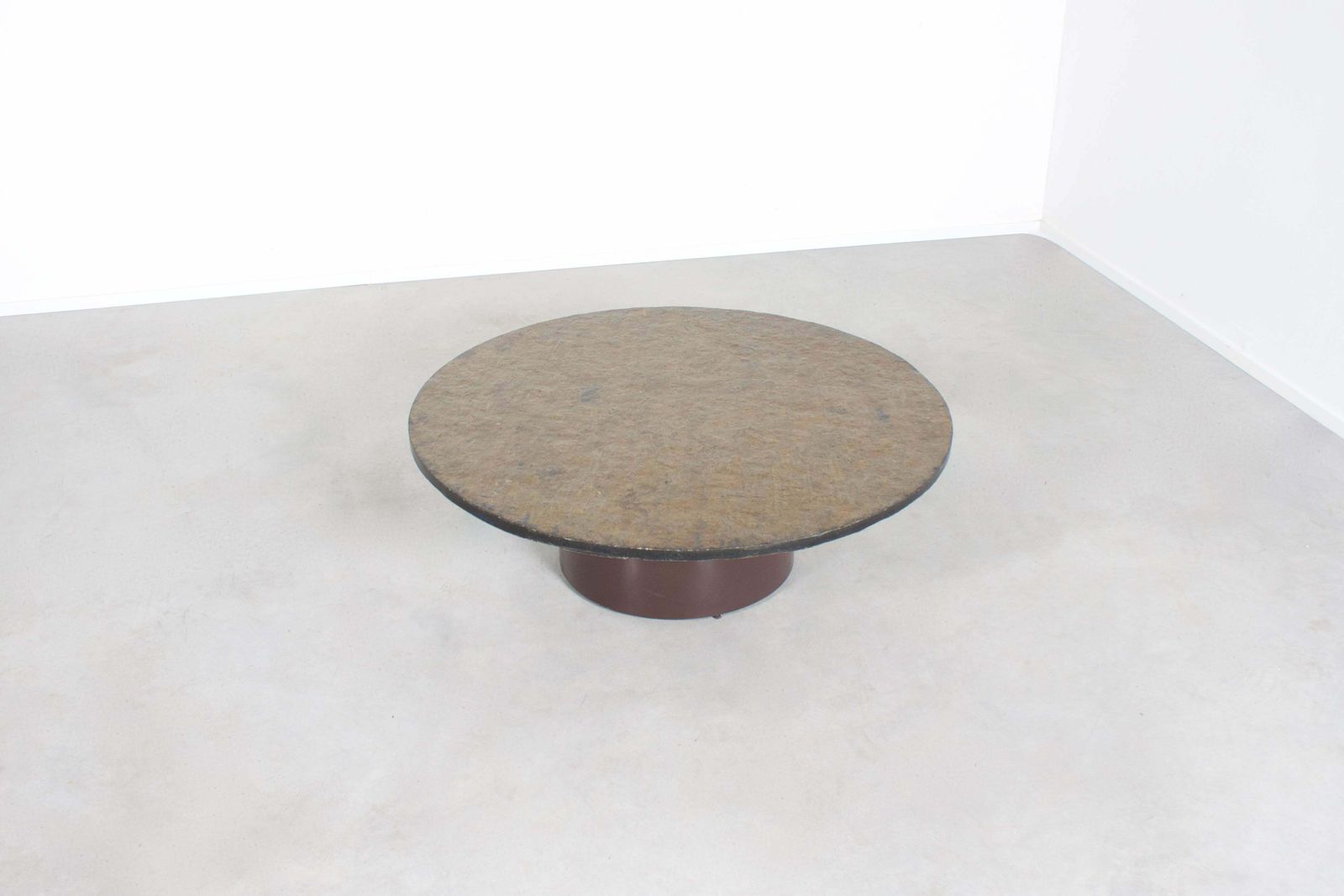 Brutalist 1970s Round Coffee Table With A Brown/Green Slate Top photo for sale
