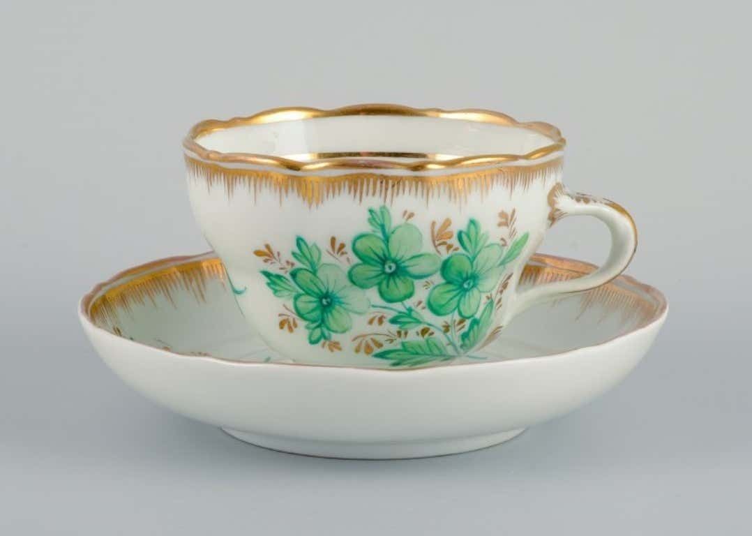 Kpm Berlin Chocolate Cup Hand Painted With Green Flowers And Gold Decoration photo furniture