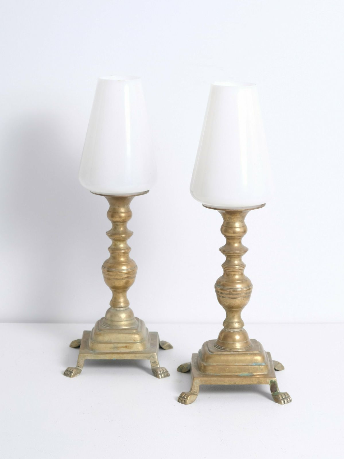 Pair Of Claw Footed Antique Brass Storm Lamps