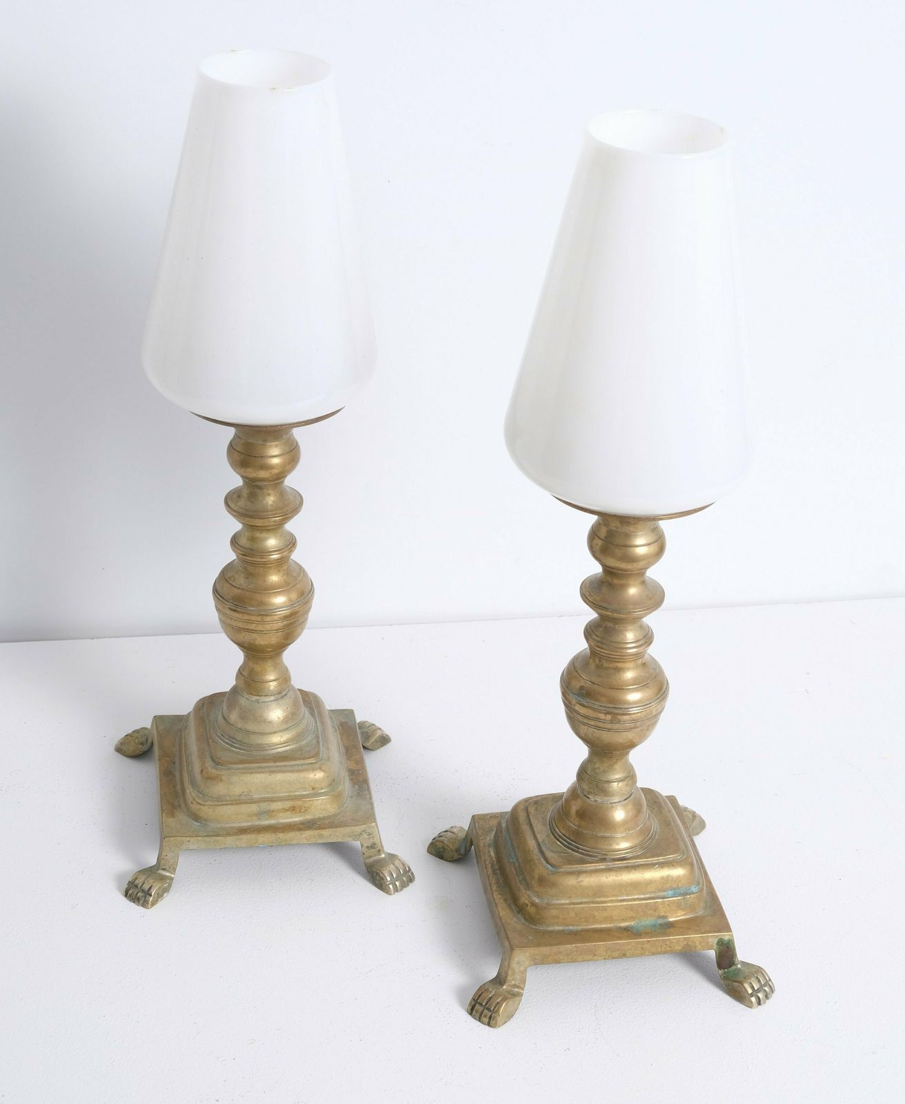 Pair Of Claw Footed Antique Brass Storm Lamps photo furniture