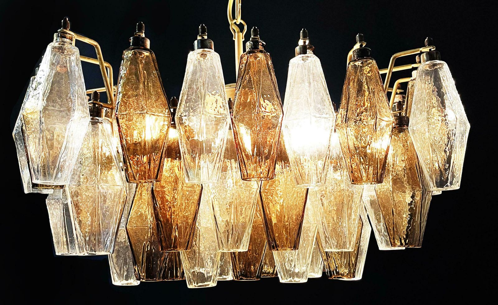 Elegant Murano Poliedri Chandelier   Carlo Scarpa   Clear And Smoked Glasses photo buy