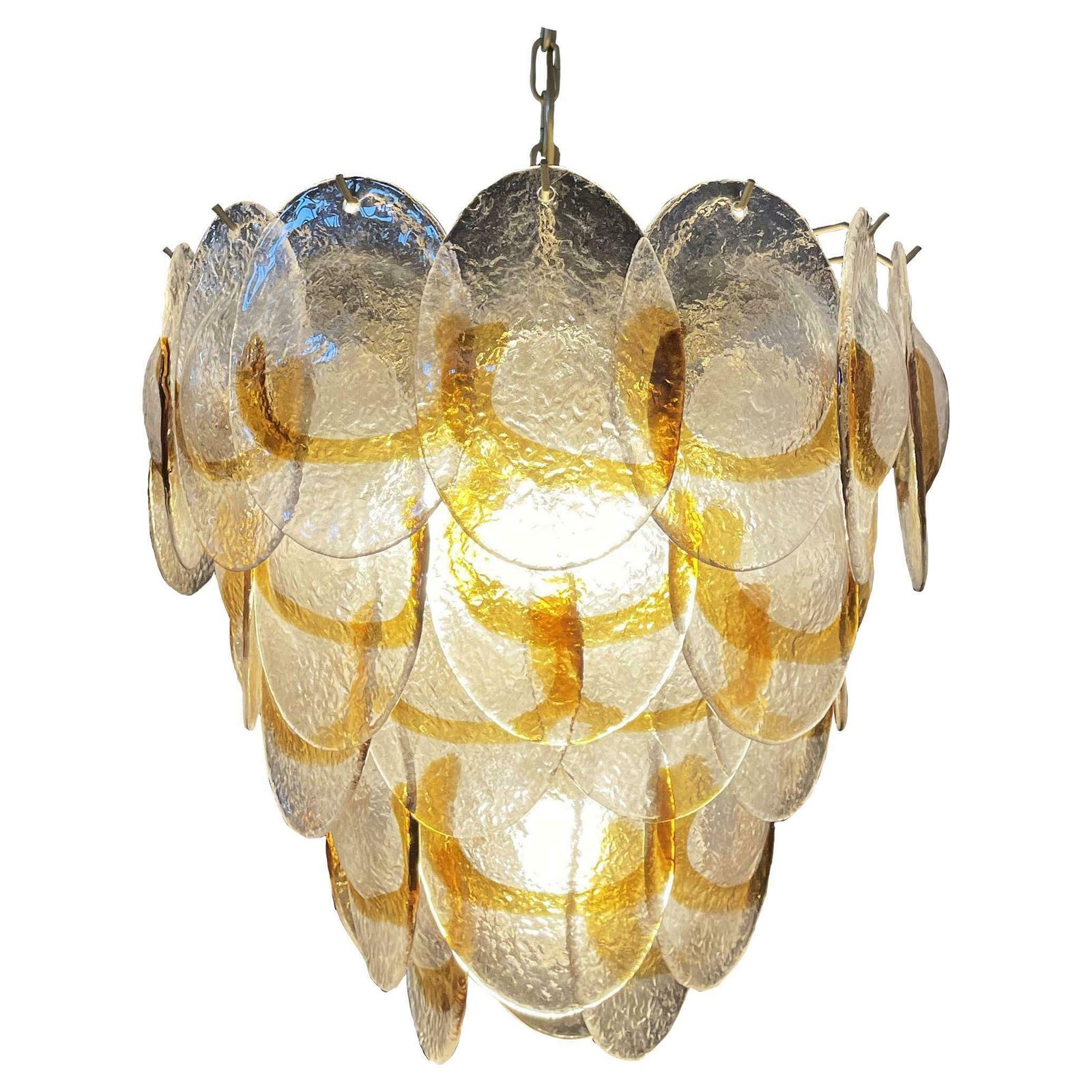 1970's Charming Murano Chandelier By Mazzega, 41 Lattimo Amber Glasses