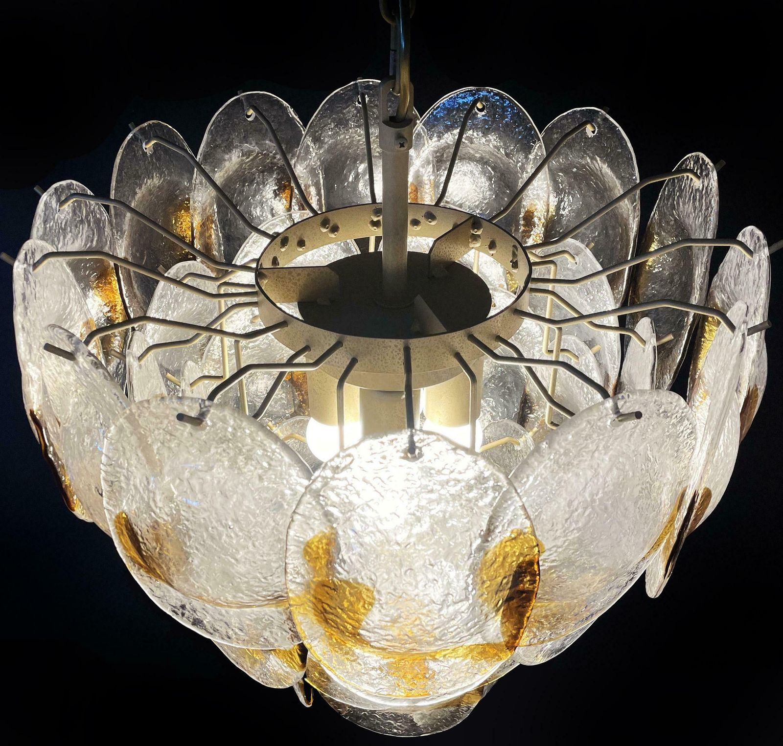 1970's Charming Murano Chandelier By Mazzega, 41 Lattimo Amber Glasses photo for sale