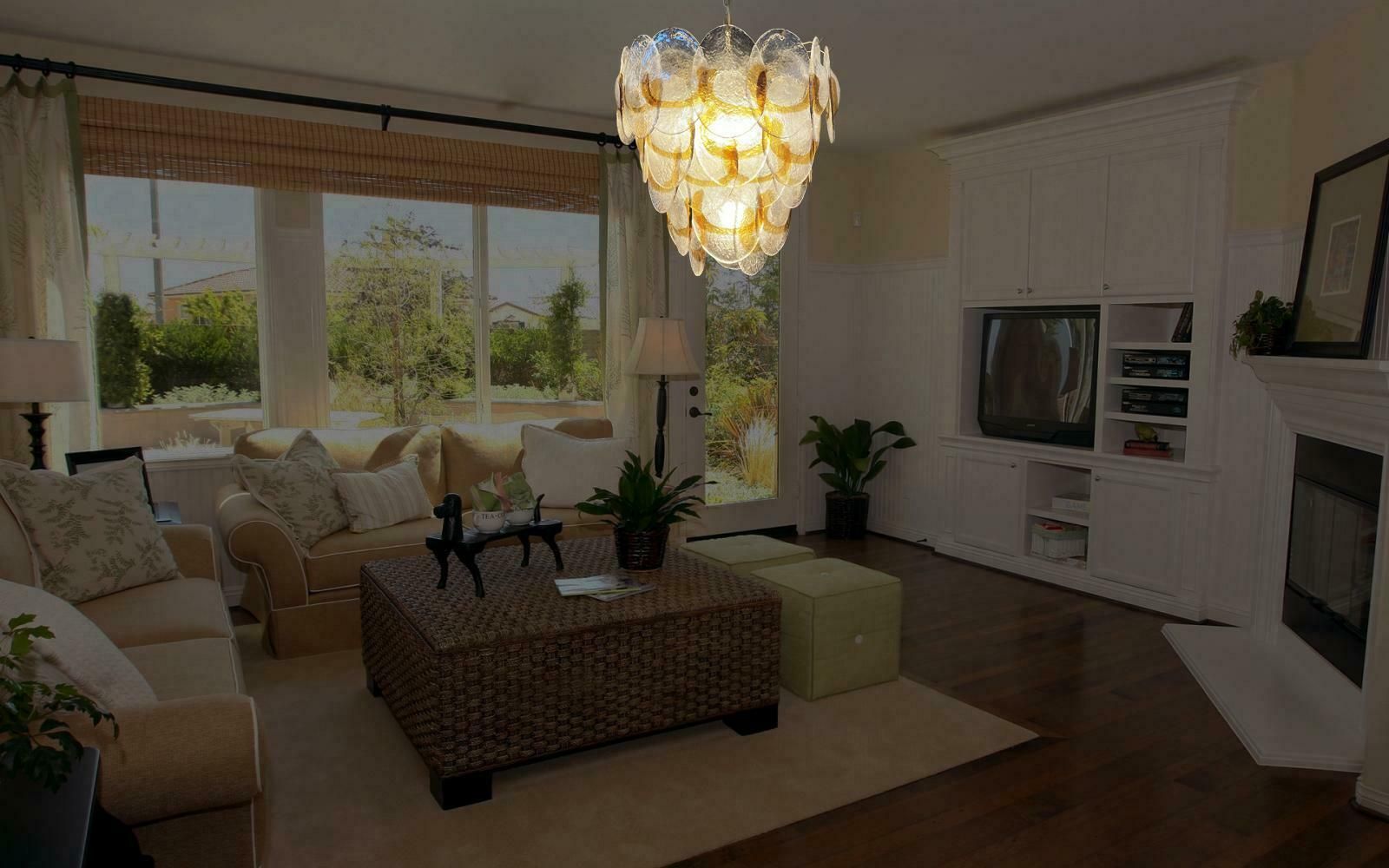1970's Charming Murano Chandelier By Mazzega, 41 Lattimo Amber Glasses photo vinterior