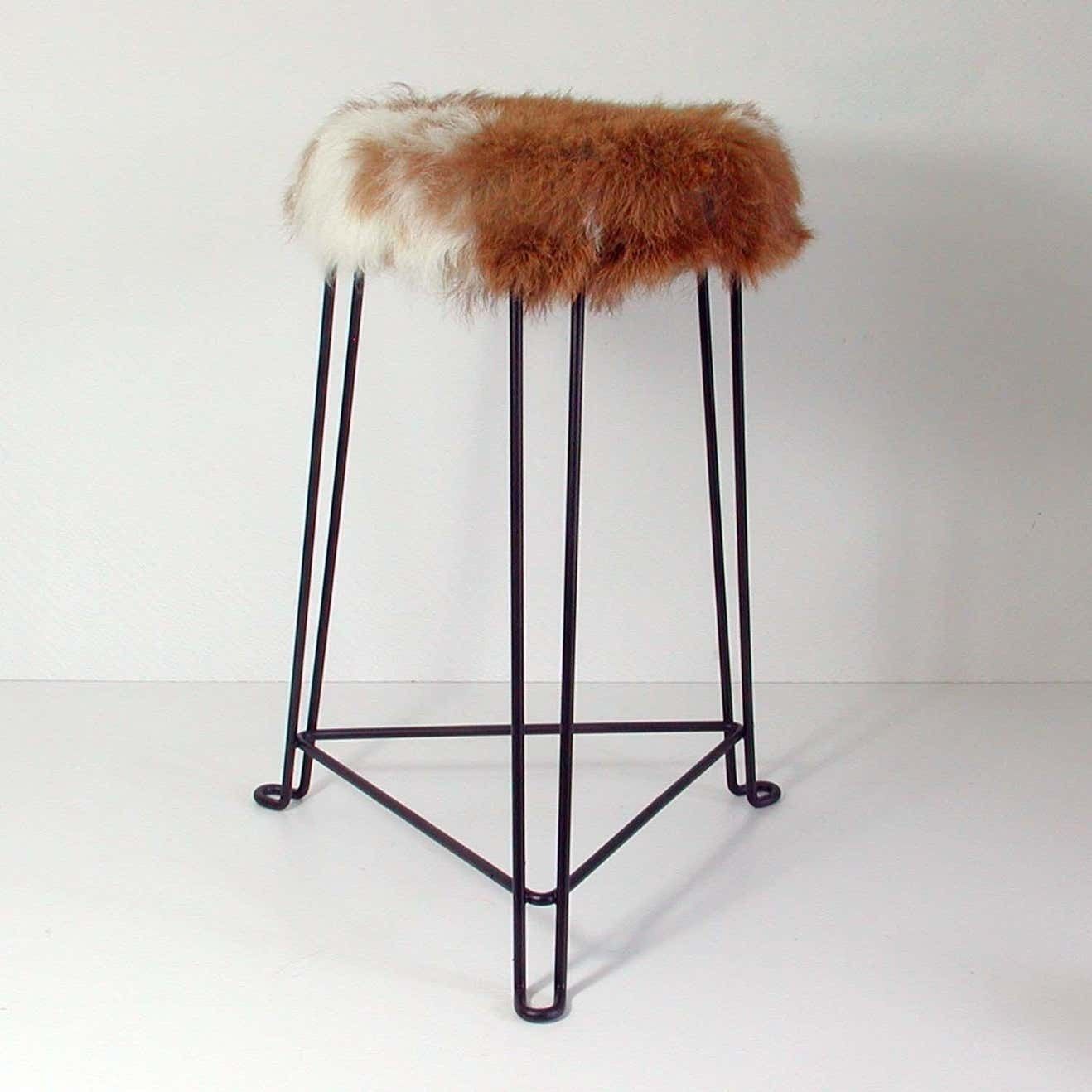 Mid Century Tripod Goatskin Stool By Jan Van Der Togt For Tomado, 1950s photo furniture