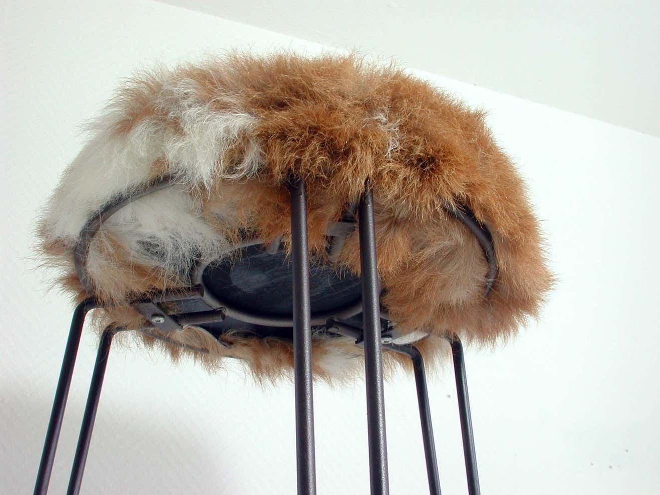 Mid Century Tripod Goatskin Stool By Jan Van Der Togt For Tomado, 1950s photo vinterior