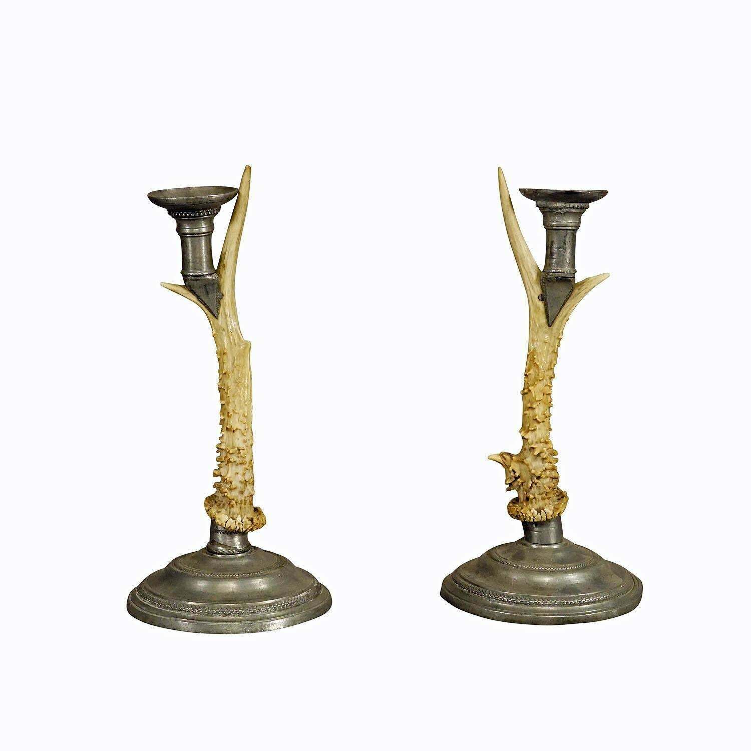 A Pair Black Forest Candle Holders With Pewter Base And Spout, Germany Ca. 1860s photo furniture