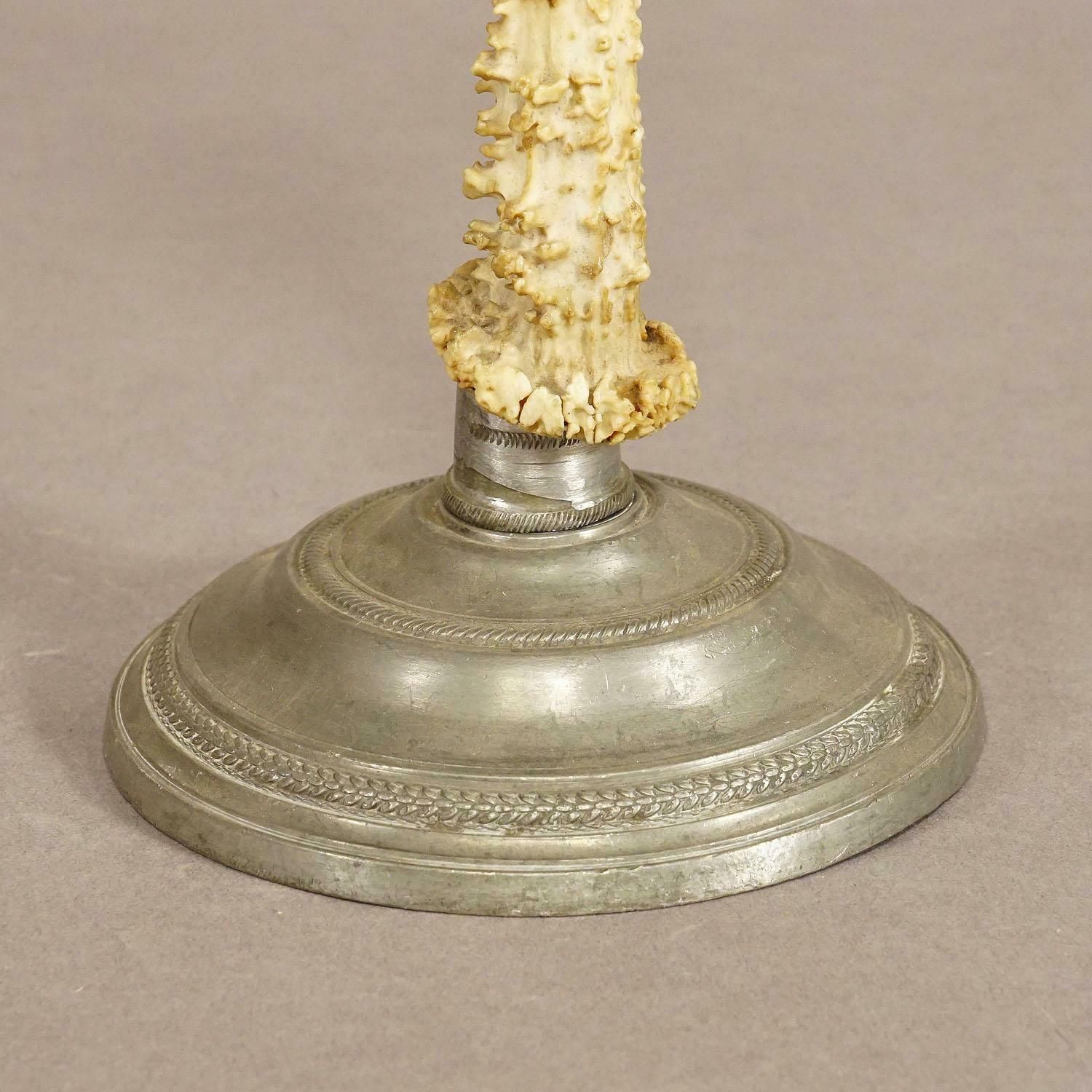 A Pair Black Forest Candle Holders With Pewter Base And Spout, Germany Ca. 1860s photo vinterior