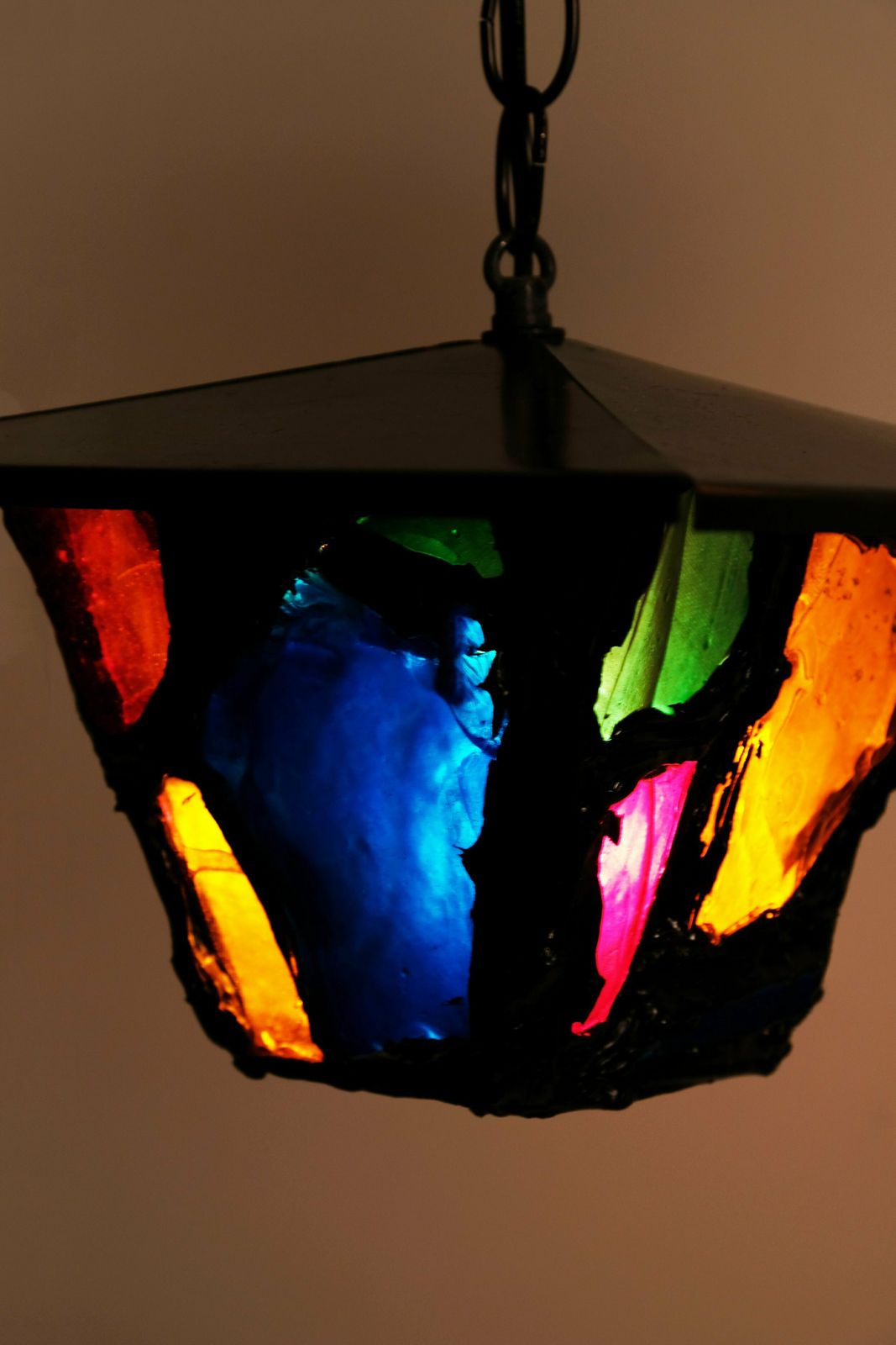 Pair Of Coloured Glass Pendants In The Style Of Peter Marsh photo for sale