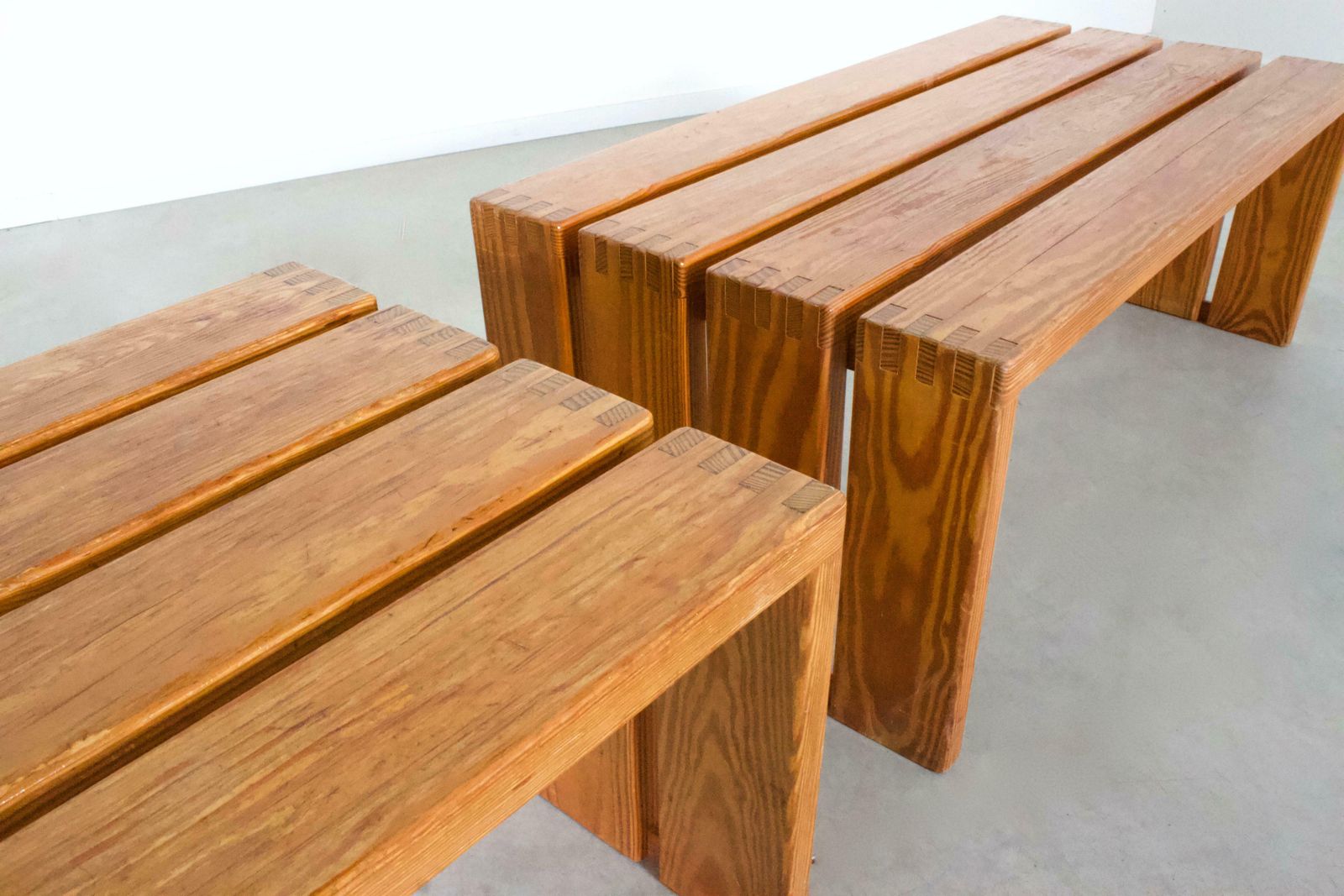 Set Of French Pine Wood Benches, 1960s photo for sale