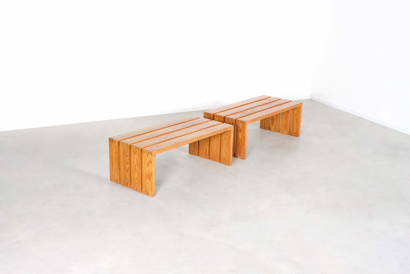 Set Of French Pine Wood Benches, 1960s photo 1612.0