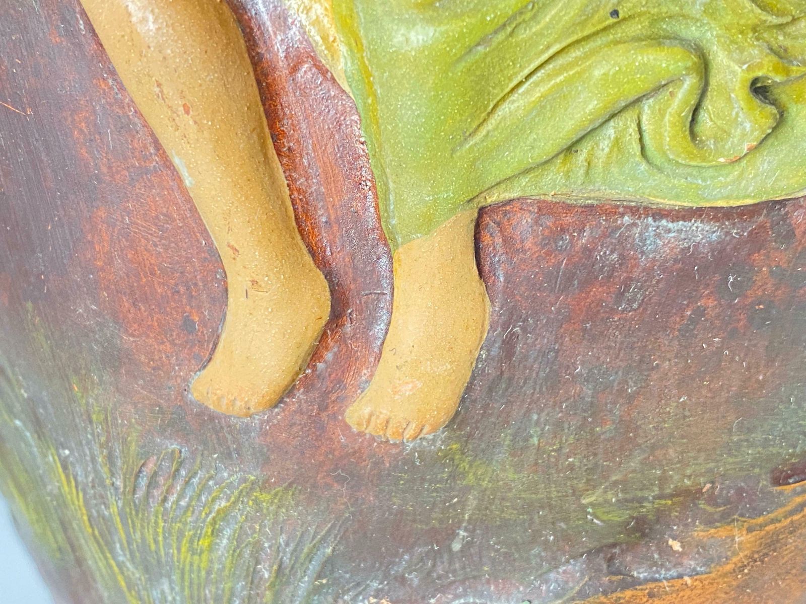 French Art Nouveau Ceramic Table Lamp Brown Green Color Signed Georges Trinque photo 1937.0
